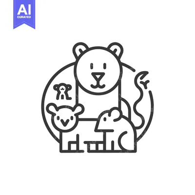 Aset premium populer: A lion, monkey, bird, and mouse in a circular frame
