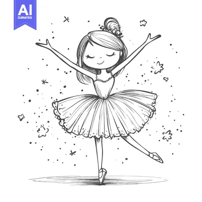 Aset desain premium: A Little Ballerina Dancing with a Crown and Stars