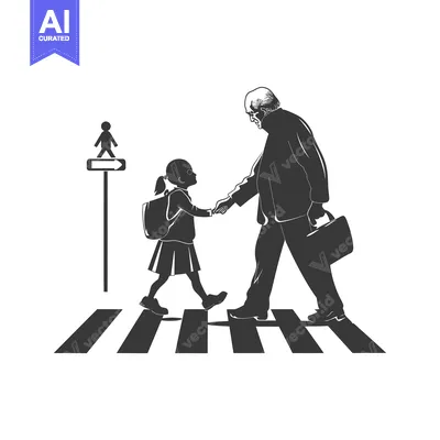 Aset premium populer: A Little Girl and An Elderly Man Crossing a Crosswalk