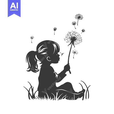 Aset premium populer: A Little Girl Blowing on a Dandelion with Seeds Flying Away