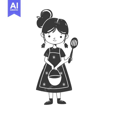 A Little Girl Holding a Pot and a Spatula