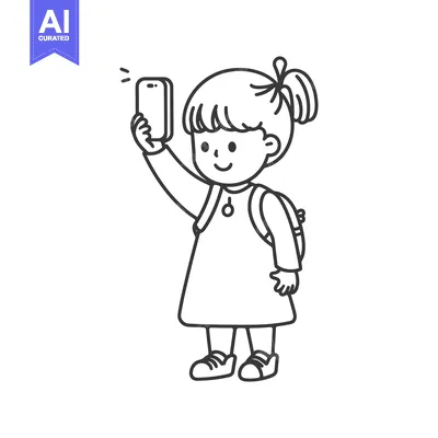 Aset premium populer: A Little Girl Taking a Selfie with a Smartphone