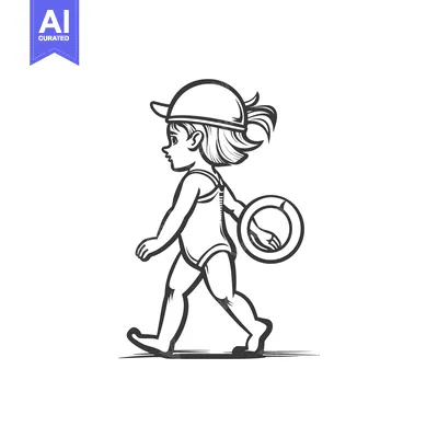 Aset premium populer: A Little Girl Walking with a Swim Ring