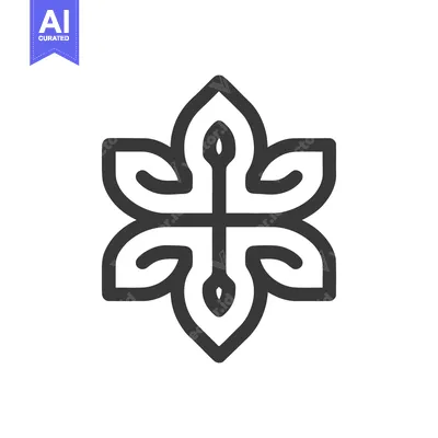 Aset premium populer: Elegant Floral Emblem: Symmetrical Design with Curled Petals and Centr