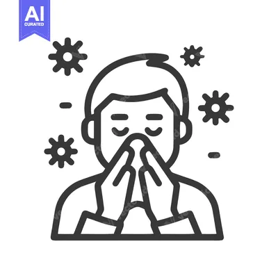 Aset desain premium: Sick Person Icon with Virus Particles, Cold and Flu Season Concept
