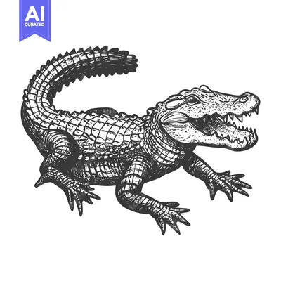 Aset desain premium: An illustration of an alligator with open mouth and sharp teeth
