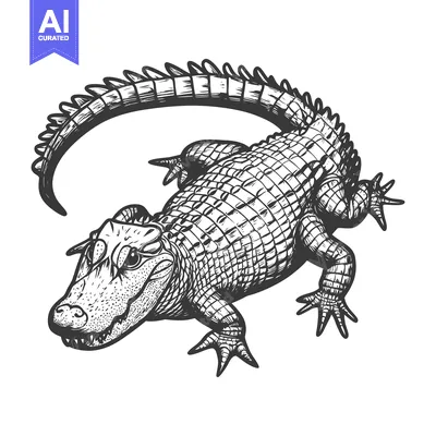 Aset premium populer: A detailed illustration of a large alligator facing forward