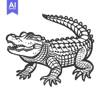 Aset premium populer: A detailed black and white illustration of a reptile animal