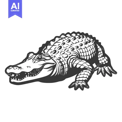 Premium design asset: A monochrome detailed illustration of a large predatory reptile animal