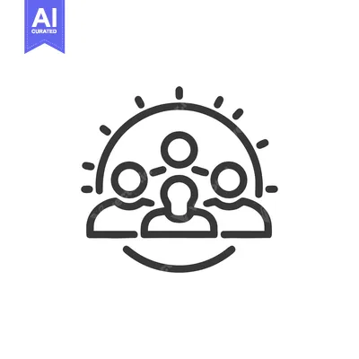 Teamwork Icon: Collaborative Group with Leadership, Line Art Style