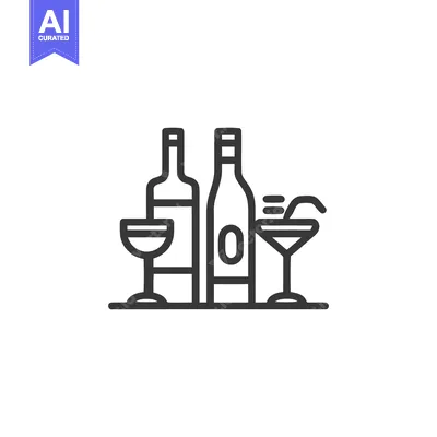 Premium design asset: Minimalist Line Art: Wine Bottles and Cocktail Glasses Icon