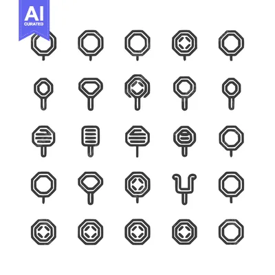 Aset desain premium: Diverse Stop Sign Icon Set: Minimalist Black and White Vector Graphics