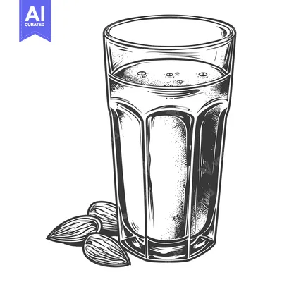 A glass of almond milk with almonds nearby