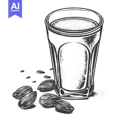 Premium design asset: A Glass of Almond Milk with Almonds Nearby