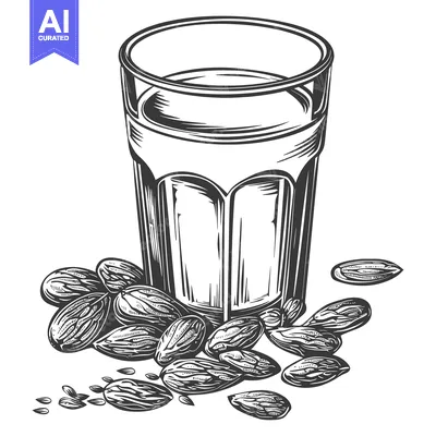 Aset premium populer: A Glass of Almond Milk with Scattered Almonds