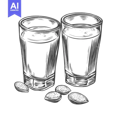 Aset premium populer: Two Glasses of Almond Milk with Almonds