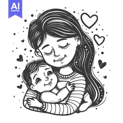 A Loving Mother Holding Her Infant Child Surrounded by Hearts