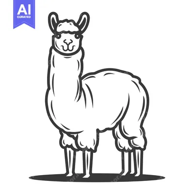 Aset premium populer: A black and white illustration of a standing llama animal