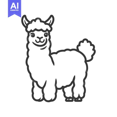 Aset premium populer: A charming illustration of a standing fluffy alpaca animal