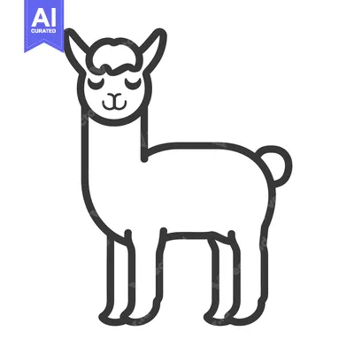 Aset premium populer: A stylized standing llama with a happy and peaceful facial expression