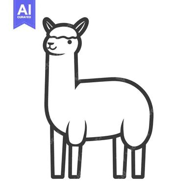 Aset desain premium: Simple black and white illustration of a standing llama animal