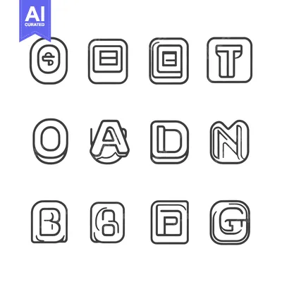 Aset premium populer: Twelve Geometric Letter Designs Arranged In Four Rows Displayed On Whi