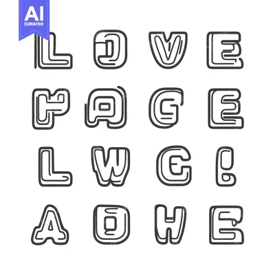 Aset premium populer: Outlined and stylized letters arranged in a grid on white space