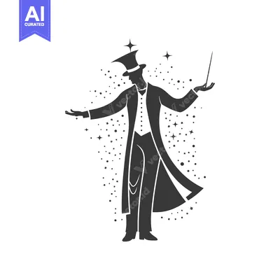 Aset desain premium: A Magician Performing a Magic Trick with a Wand