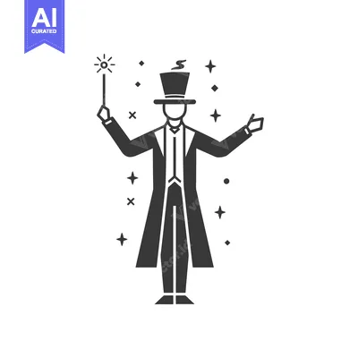 Aset desain premium: A magician with a top hat and a wand, performing magic tricks