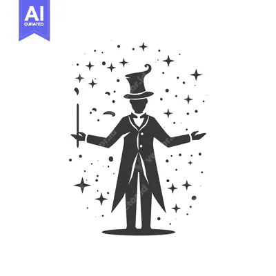 Aset desain premium: A Magician With A Wand And Top Hat Performing Magic