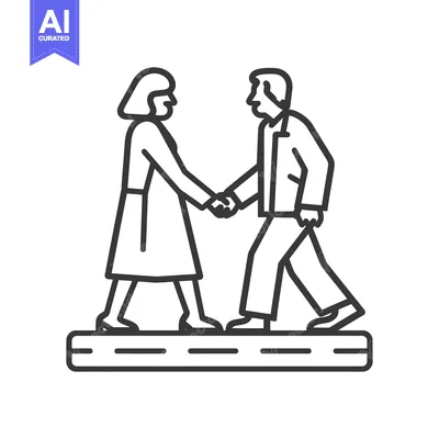 Aset desain premium: A man and a woman shaking hands, standing on a platform
