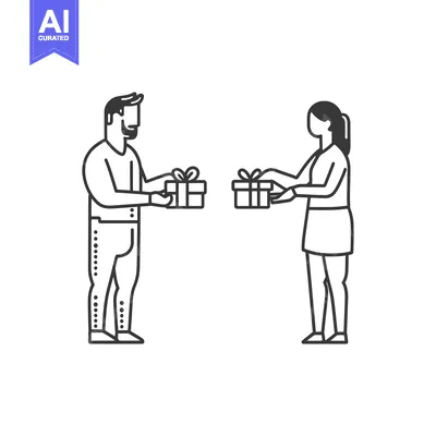 Aset desain premium: A man and woman exchanging gifts