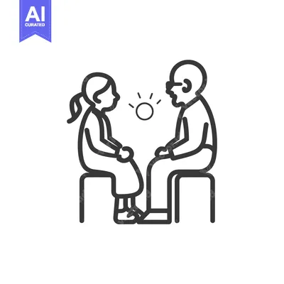Popular premium asset: A man and woman sitting on stools facing each other with a lightbulb b