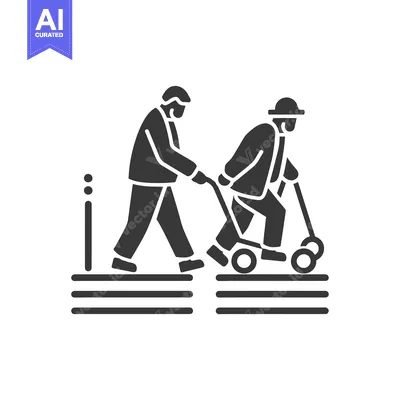 Aset desain premium: A man assisting an elderly person with a walker on a sidewalk
