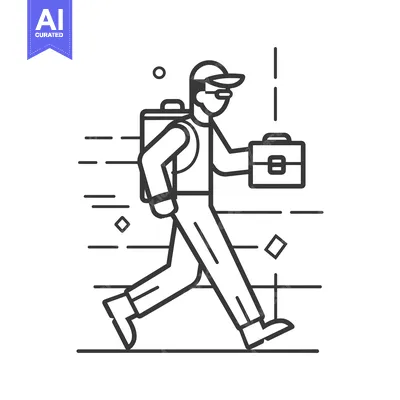 Aset desain premium: A Man Carrying a Briefcase and a Backpack Running Forward