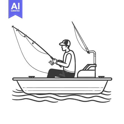 Premium design asset: A Man Fishing From A Small Boat On The Water