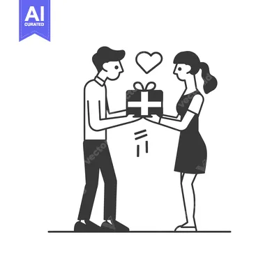 Premium design asset: A Man Giving A Gift To A Woman With A Heart Above Them