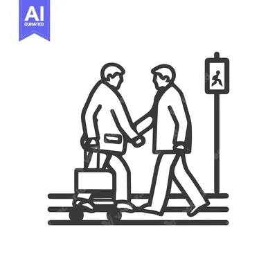 Aset premium populer: A man helping an elderly person with a walker cross the street
