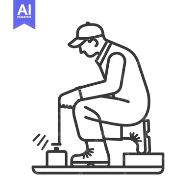A Man in a Baseball Cap Kneeling with a Rod and a Can