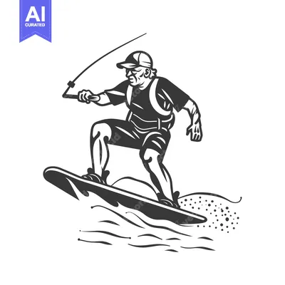 Popular premium asset: A man in a cap wakeboarding on a wave