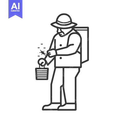 Aset desain premium: A man in a hat and backpack is swatting at insects