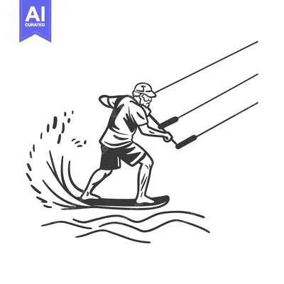 Aset premium populer: A man in a hat kiteboarding on a wave