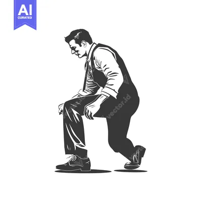 Premium design asset: A man in a suit and vest is kneeling with his head down