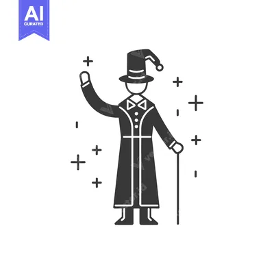 Aset desain premium: A Man In A Top Hat And Coat Waving With A Cane