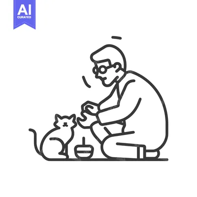 Popular premium asset: A Man in Glasses Feeding a Cat with a Bowl