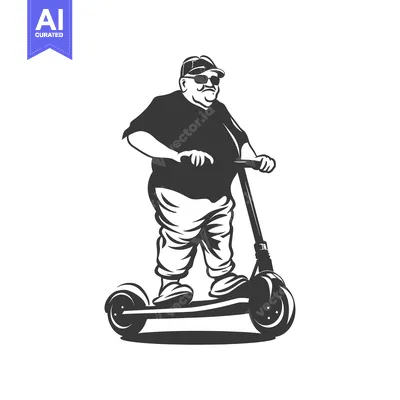 Premium design asset: A Man in Sunglasses and a Cap Riding an Electric Scooter