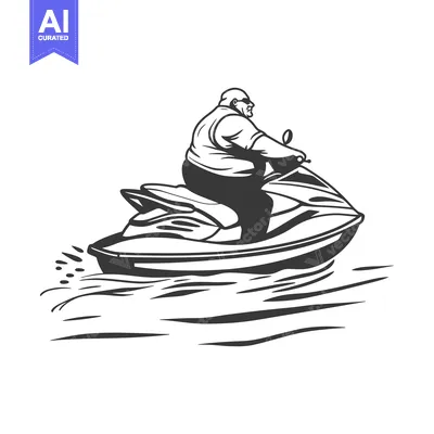Aset desain premium: A man in sunglasses rides a jet ski on a wavy sea