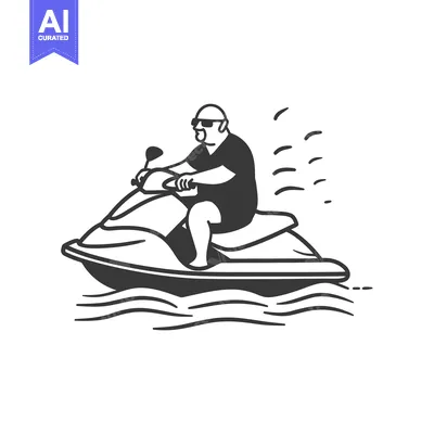 Aset desain premium: A man in sunglasses riding a jet ski