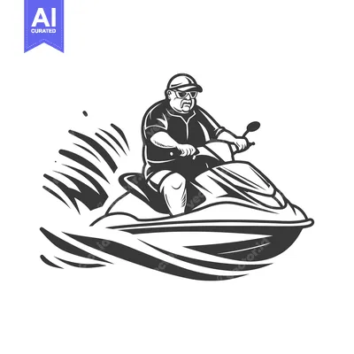 Premium design asset: A man in sunglasses riding a jet ski on a wave