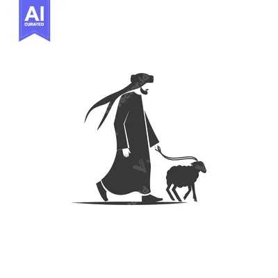 A man in traditional Arab clothing leads a sheep on a leash.